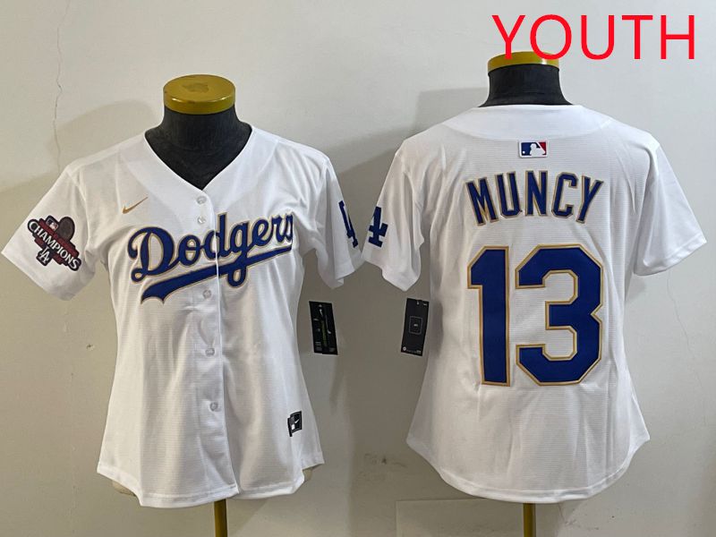 Youth Los Angeles Dodgers 13 Muncy White Gold Game 2025 Nike MLB Jersey style 2